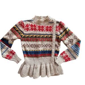 Vintage 80s California Trends Geometric Native American Fair Isle Sweater Peplum